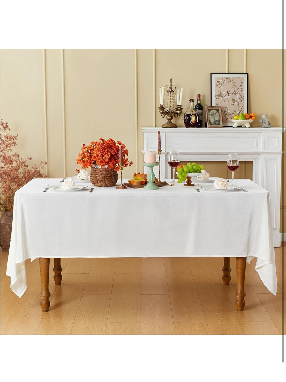NEW White Velvet Tablecloth, 60” x 102” - Picture 2 of 7